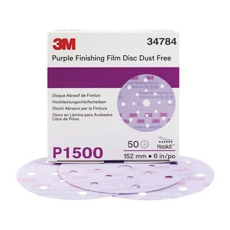 3M 3MTM HookitTM Purple Finishing Film Disc DF 260L, 34784, 6 in 17 Hole, P1500, 50PK 7100122776